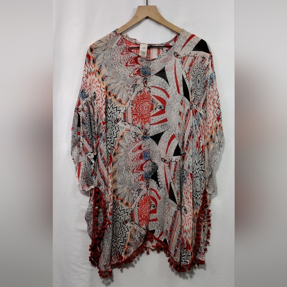 Soft Surroundings Pompom Artsy Blouse Women's OS Multicolor Boho Retro Festival
